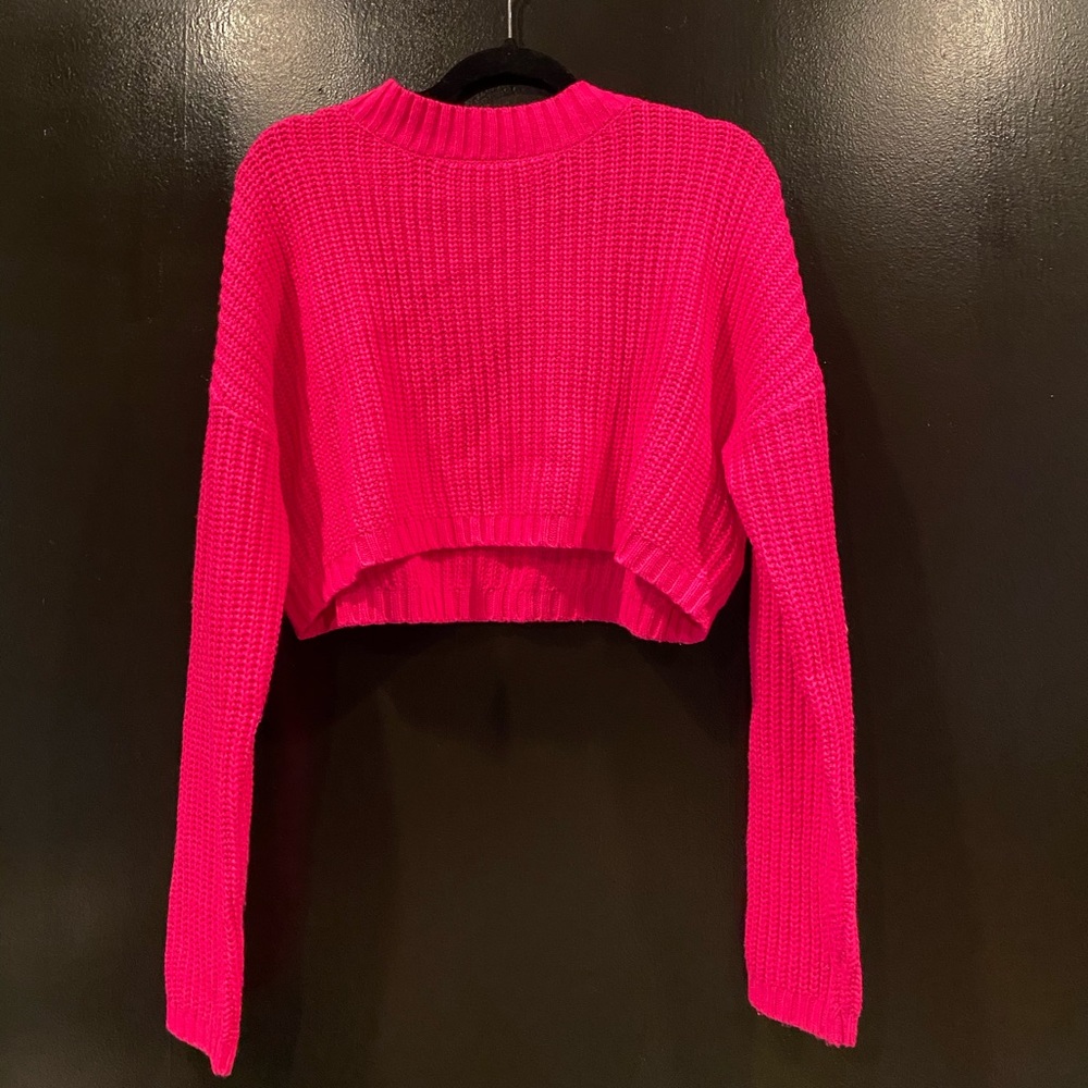 hot pink acrylic crochet sweater